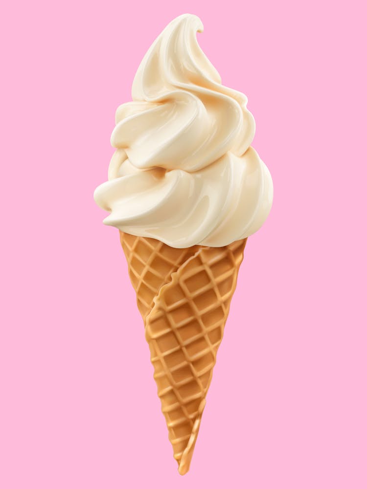 Vanilla Ice Cream Cone On A Pink Background Print