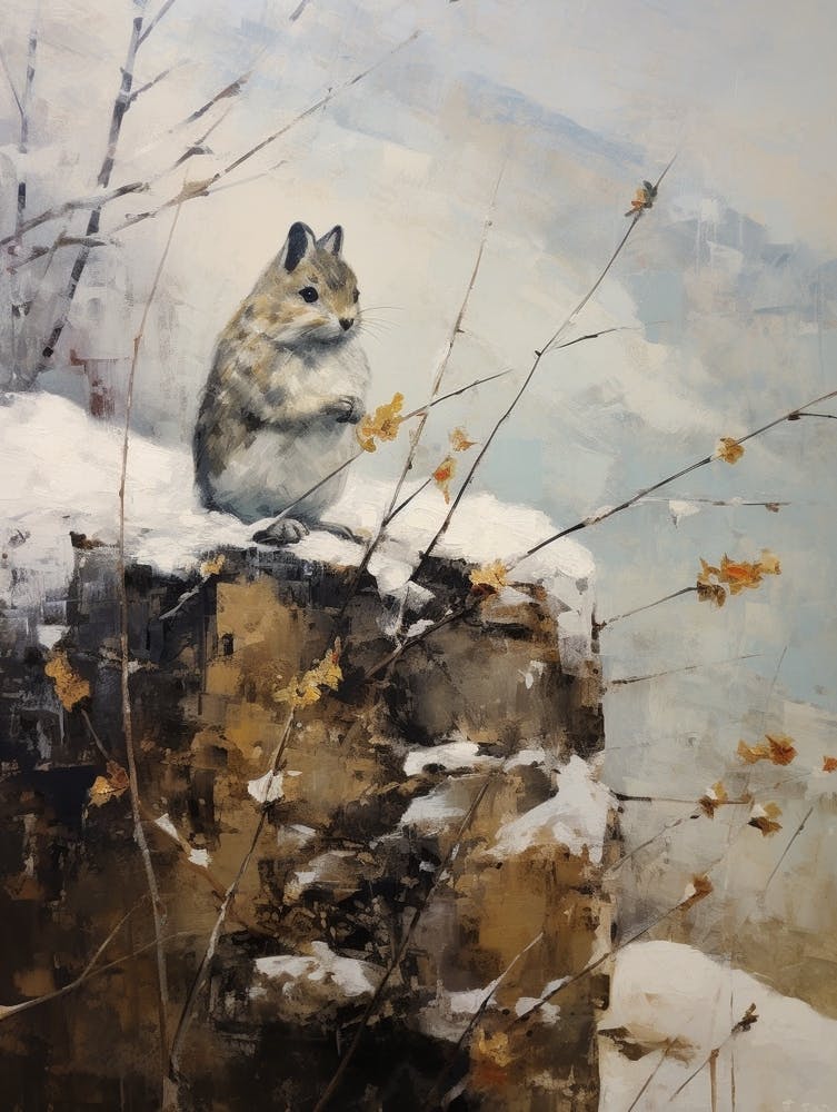 Vintage Winter Animal Painting Pika 1