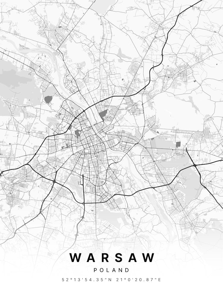 Warsaw Poland White Map