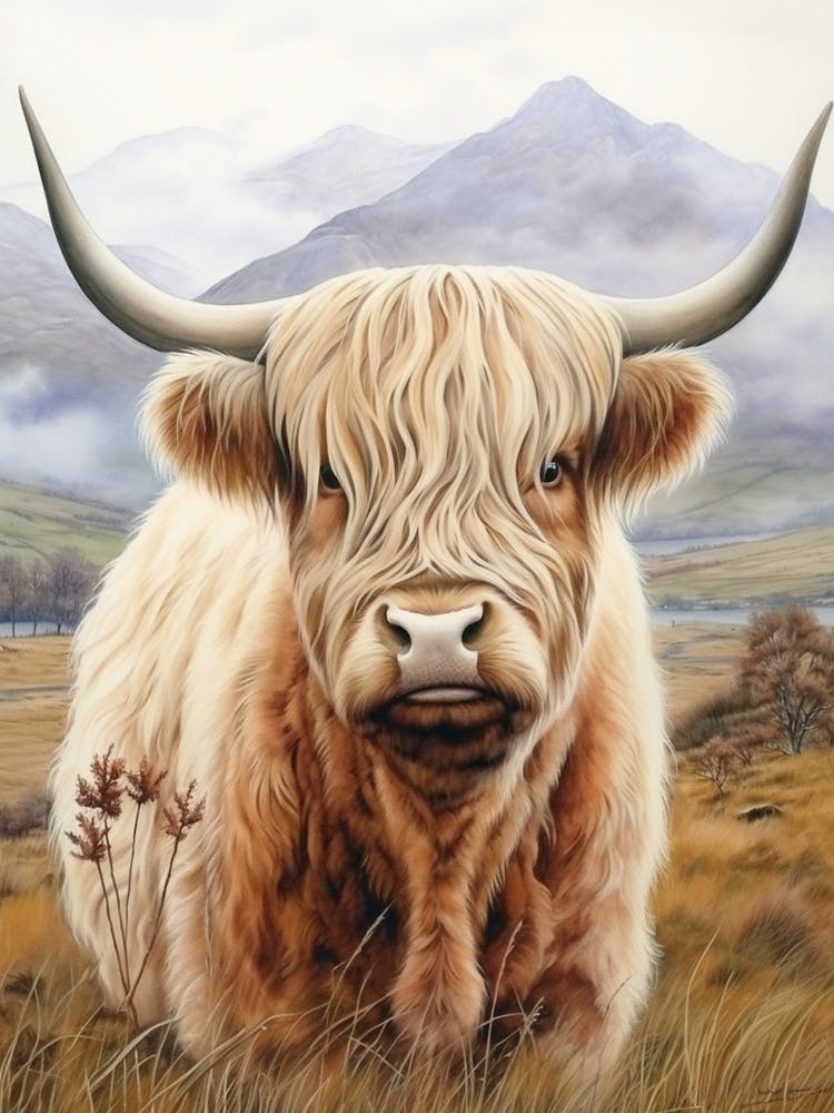 Close Up Highland Cow Illustration 