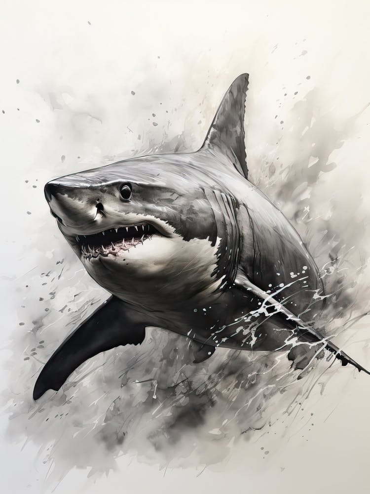 Shark, Japanese Brush Painting, Ukiyo E, Minimal 3
