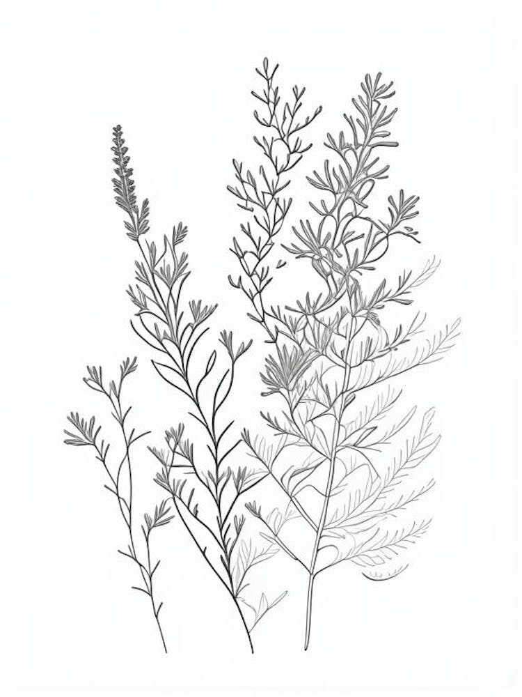 Thyme Herb William Morris Inspired Line Drawing 3