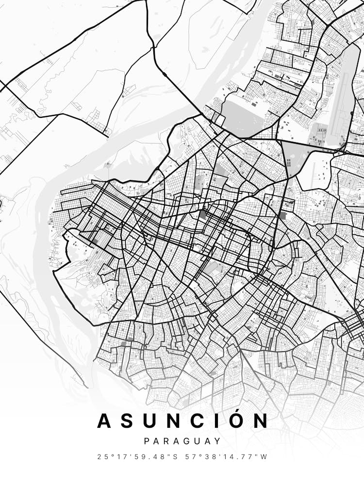 Asuncion Paraguay Zoomed White Map