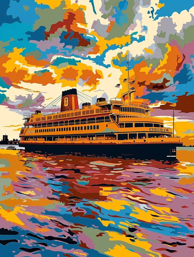 The Staten Island Ferry New York Colourful Silkscreen Illustration 4