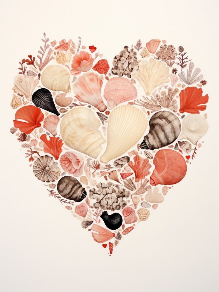 Cream Detailed Shell Heart Illustration 4