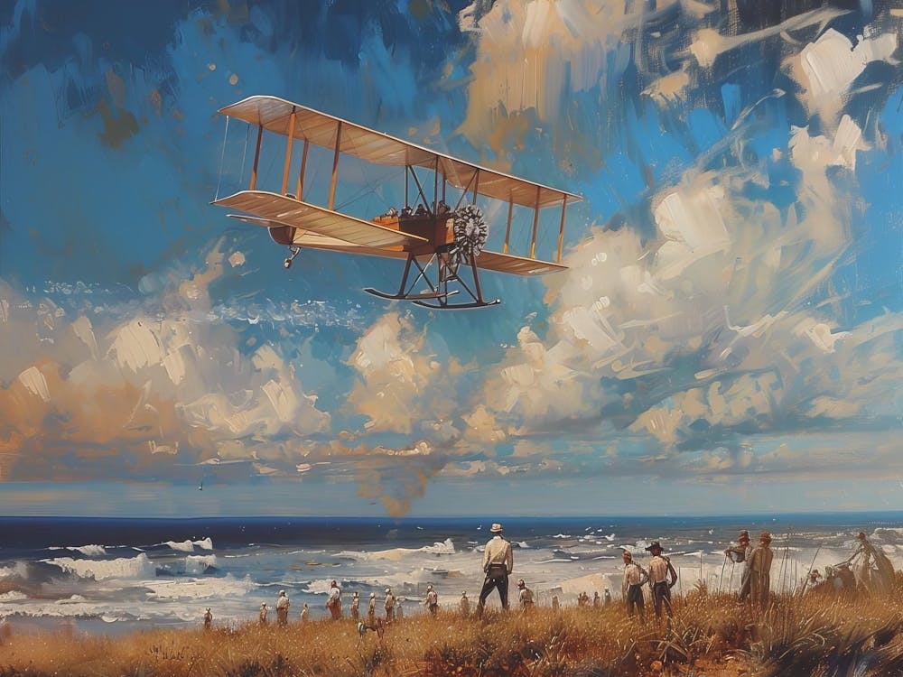 Wright Brothers First Flight Painting, Aviation Decor Gift, Airplane Wall Art, Pilot Decor, Aircraft Decor, History Art, Historical Painting