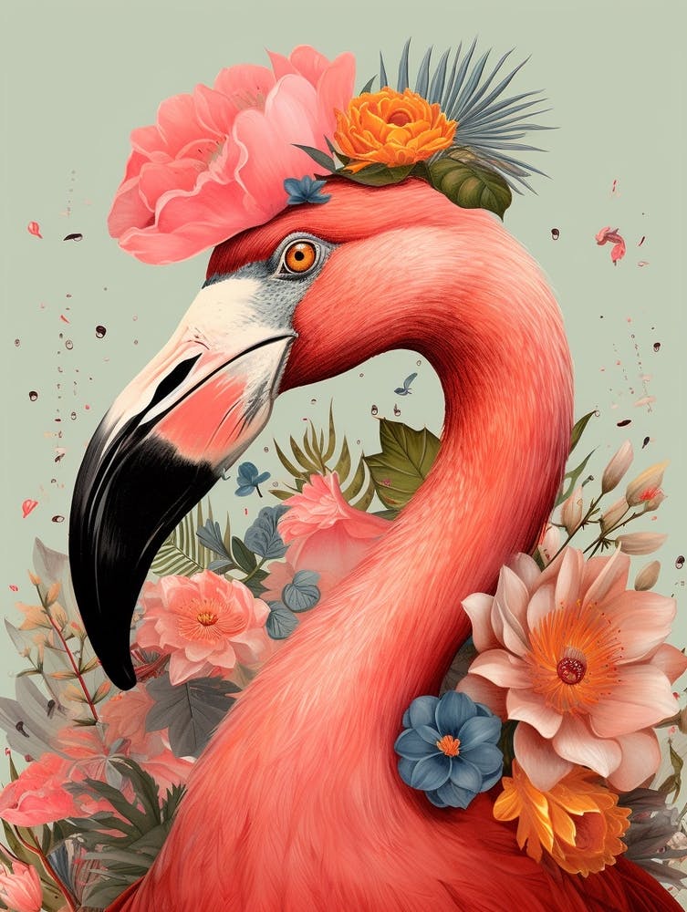 Bird With A Flower Crown Flamingo 4