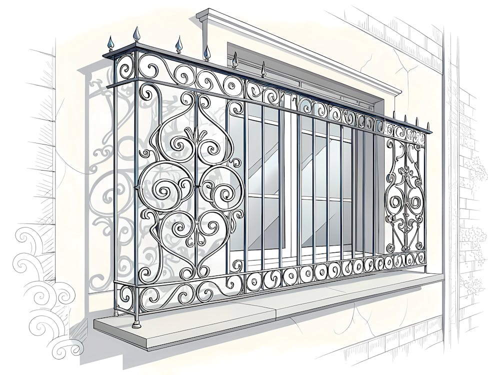 Minimalist Ink Sketch Of Classic Ironwork Window