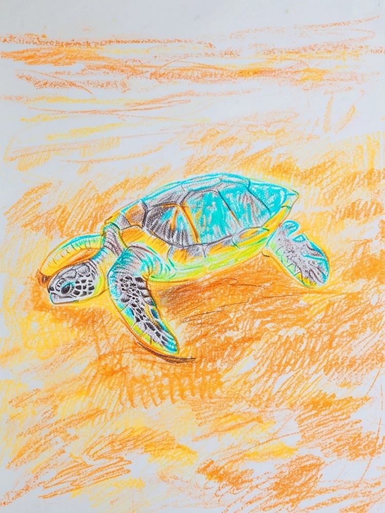 Sea Turtle On The Beach Crayon Doodle 2