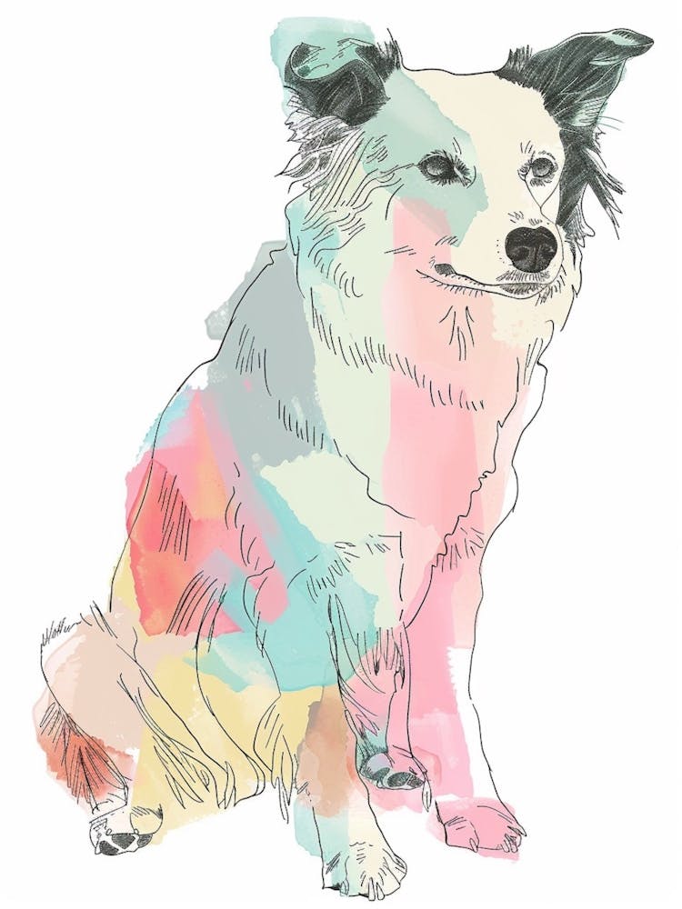 Border Collie Dog Pastel Line Painting 1