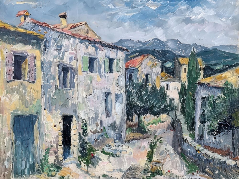 Blue Luminous Landscape Painting Inspired By Paul Cezanne