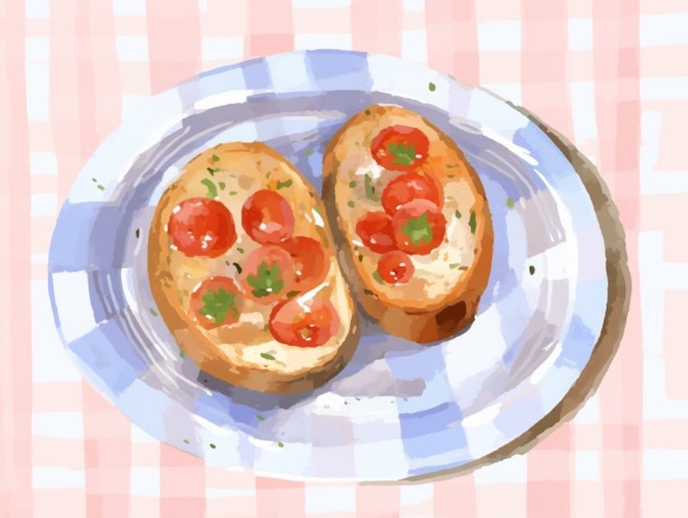 Une Assiette de Bruschetta, Illustration Culinaire Vue de Dessus, Paysage 1