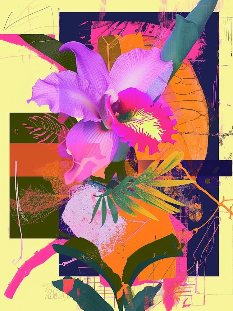 Monkey Orchid 3 Neon Flower Collage