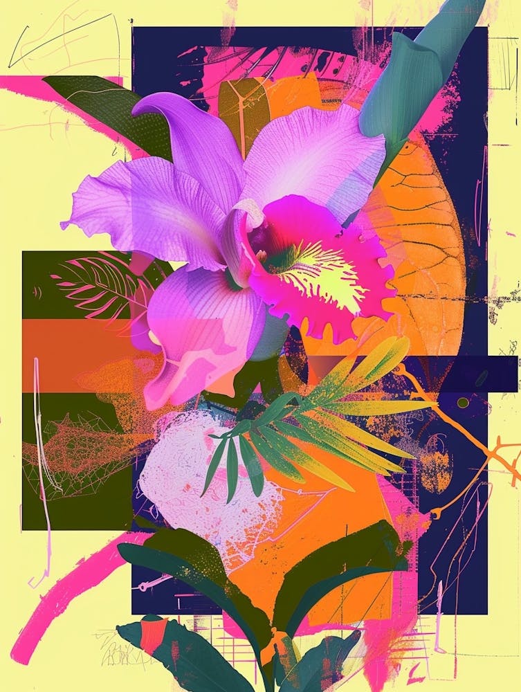 Monkey Orchid 3 Neon Flower Collage