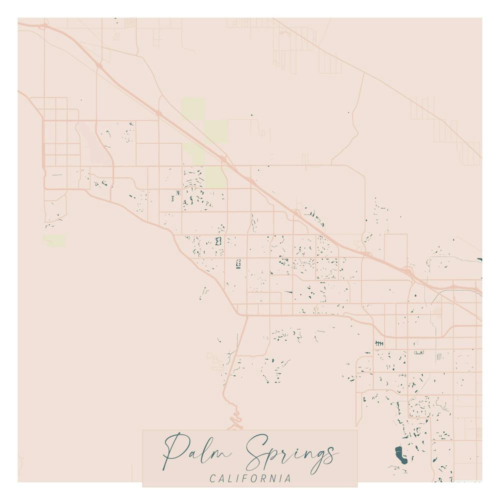 Palm Springs California Pink and Blue Cute Script Street Map 1