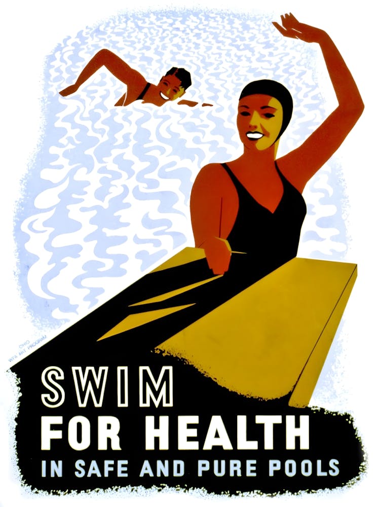 Swim For Health In Safe And Pure Pools, Vintage Promotional Poster