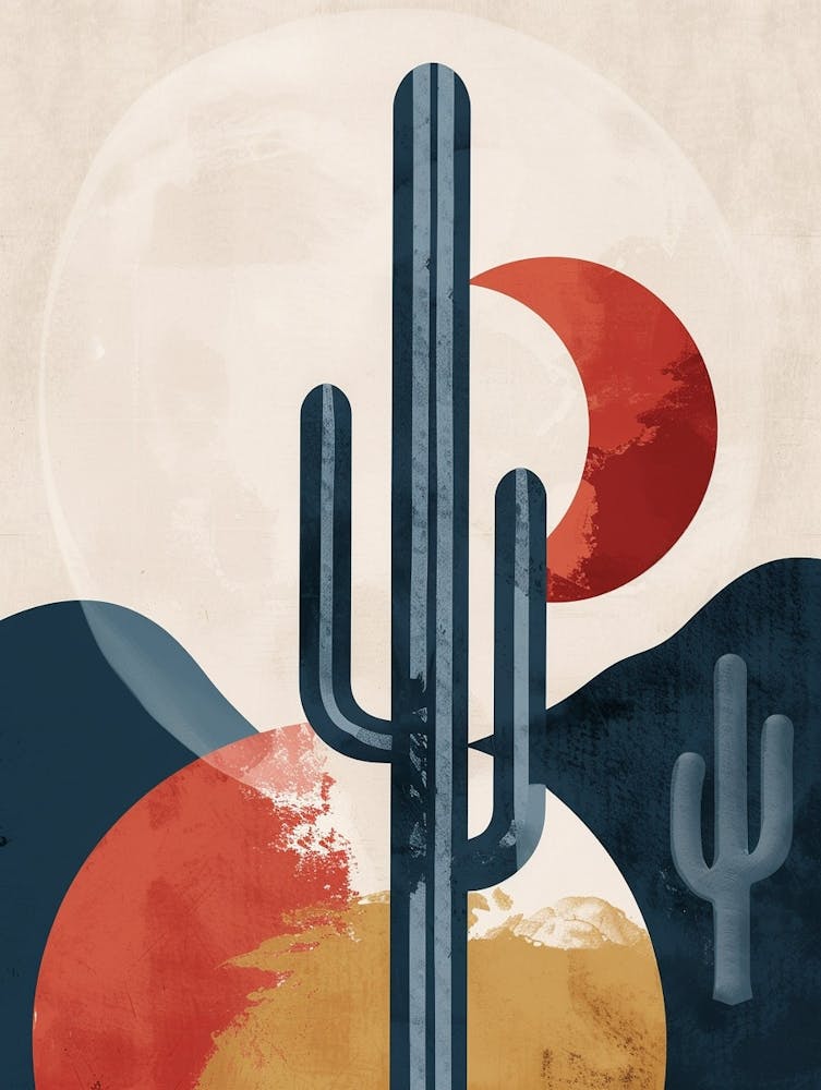 Moon Cactus Minimalist Abstract Illustration 3