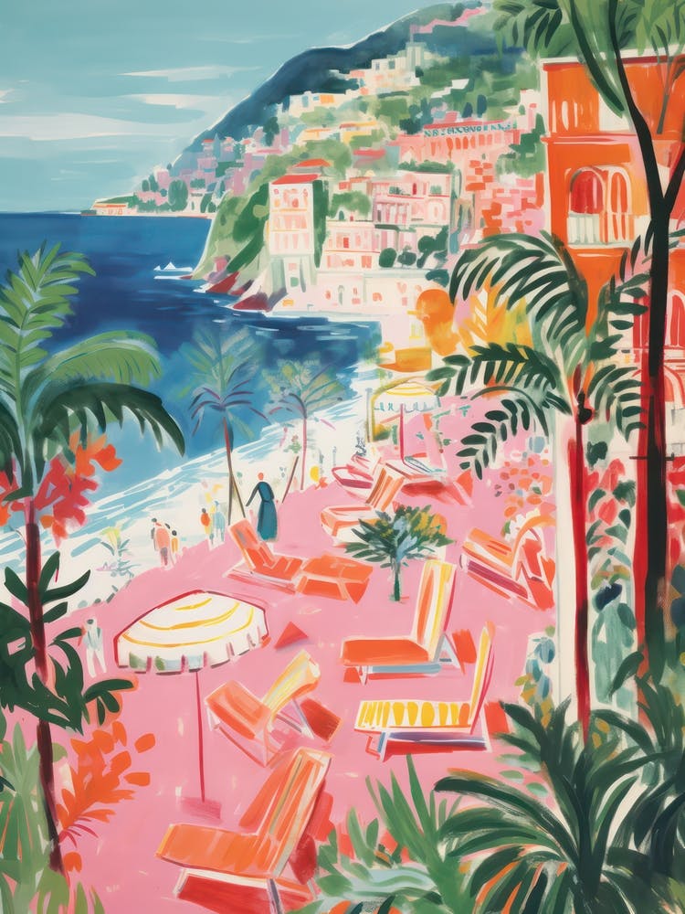 Positano, Amalfi Coast   Italy Beach Club Lido Watercolour 1