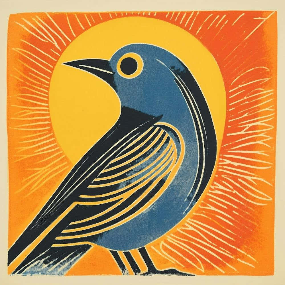 Retro Bird Lithograph Bluebird 2