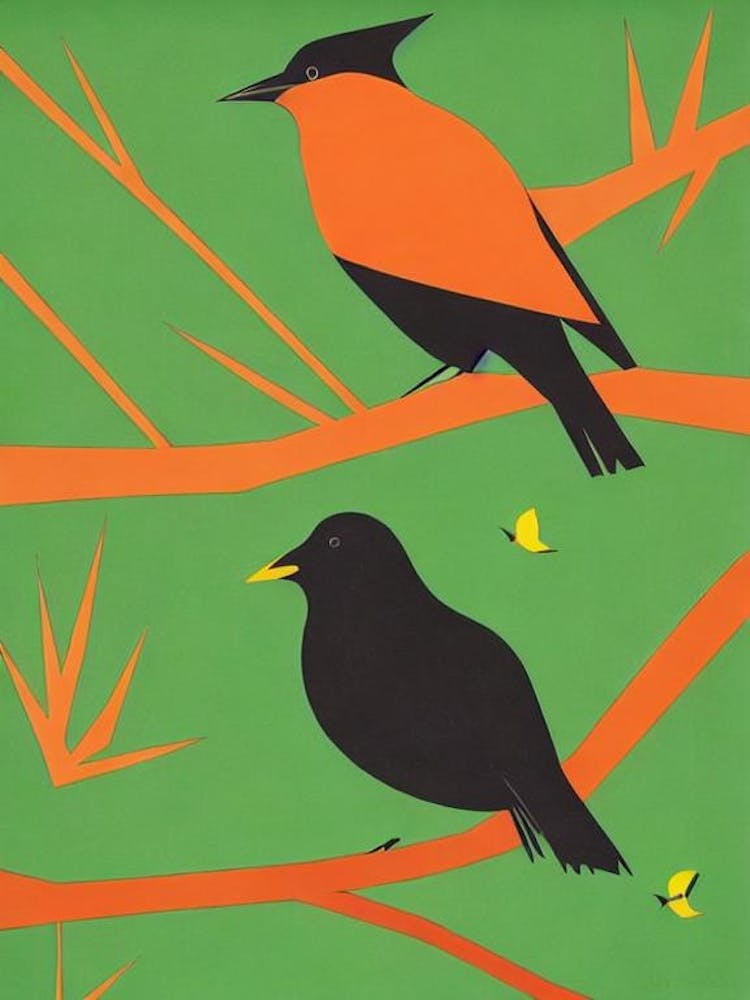 Blackbird 2 Midcentury Illustration Bird