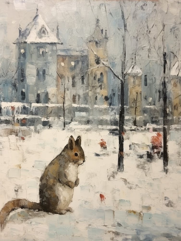 Vintage Winter Tiermalerei Eichhörnchen 1