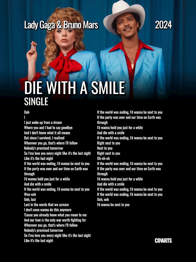 Die with a Smile - Lady Gaga & Bruno Mars - Lyrics Poster
