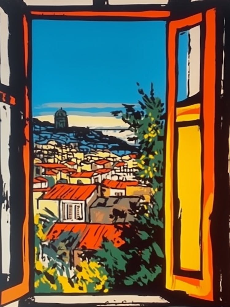 Window View Of Athens Greece In The Style Of Pop Art 4