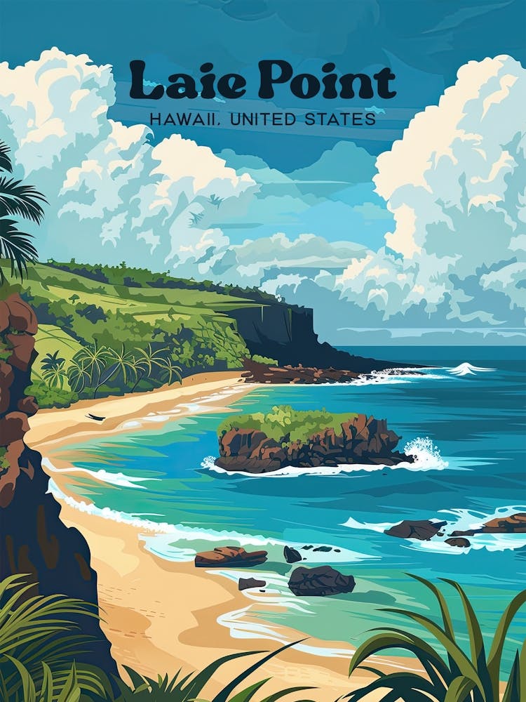 Laie Point Hawaii Beach Digital Travel Art