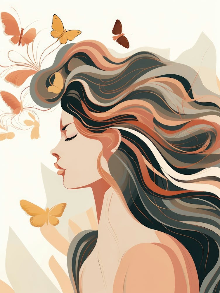 Woman With Butterflies In Her Hair