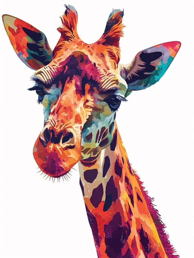 Giraffe Colourful Watercolour Face Portrait 1