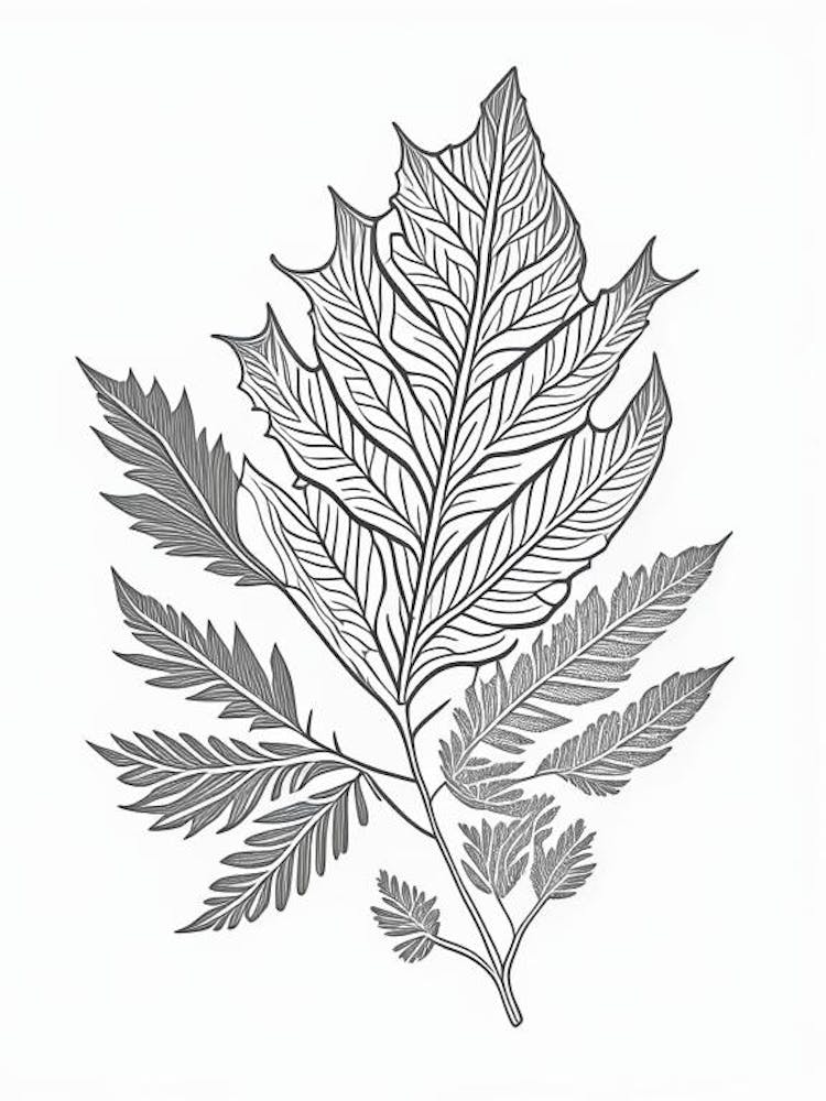 Curry Leaf Herb William Morris Inspired Line Drawing 2