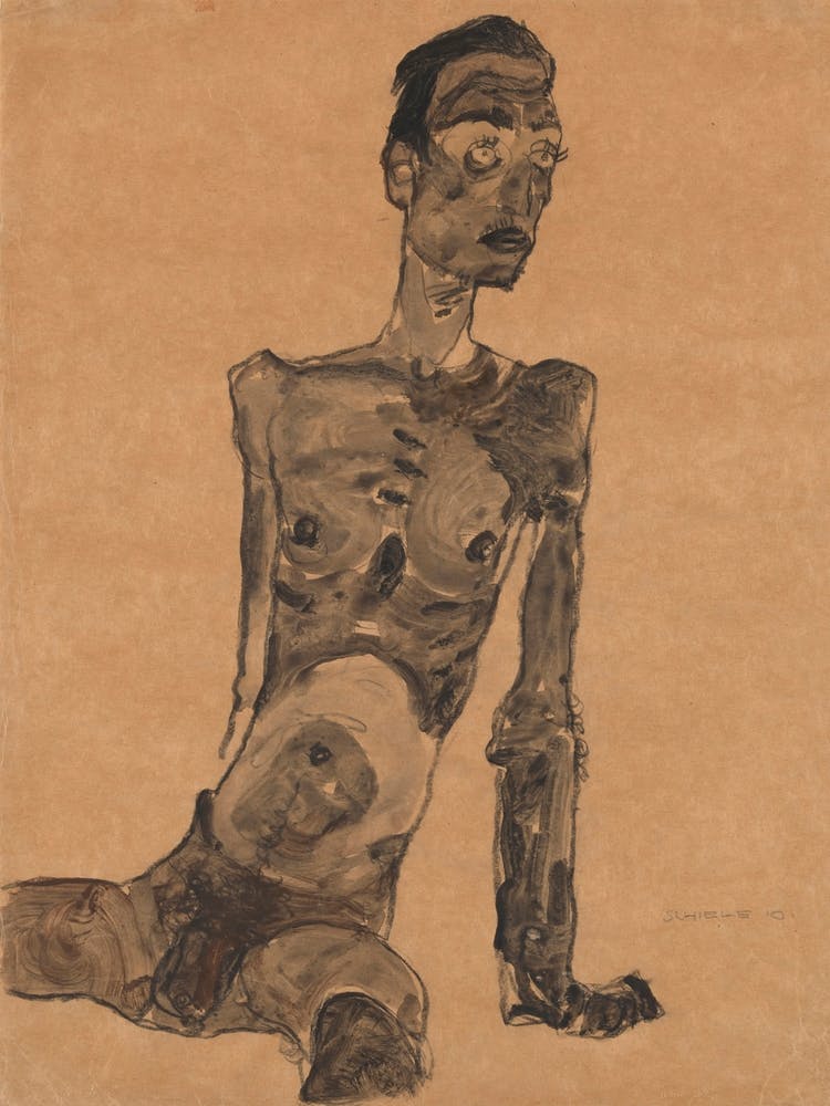 Seated Male Nude (1910), Egon Schiele