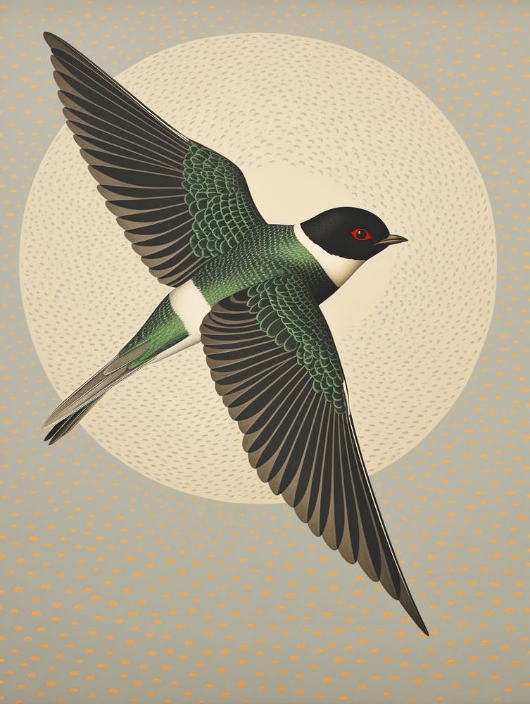 Ohara Koson Inspired Bird Painting Swallow 4