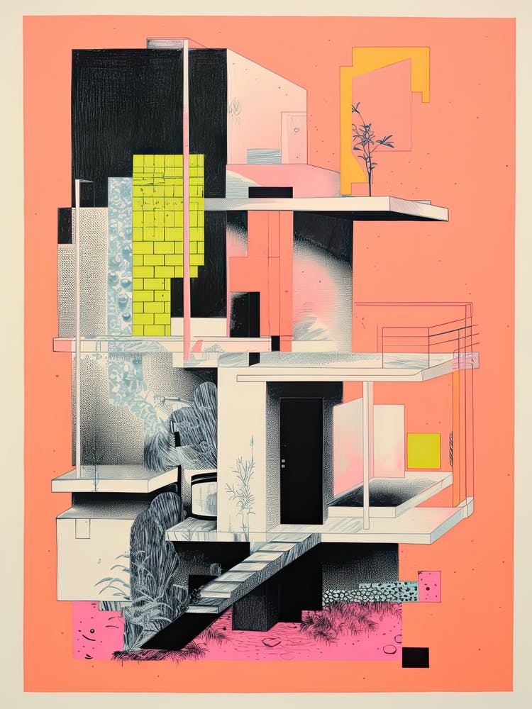A House In Shangai, Abstract Risograph Style 2