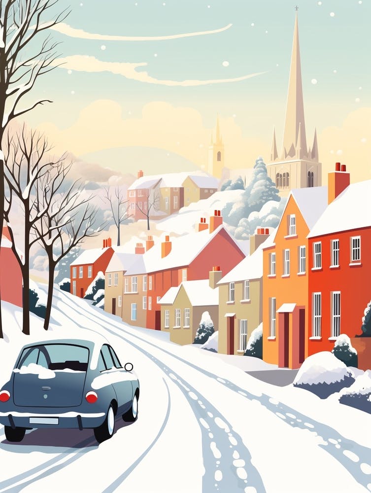 Vintage Winter Travel Illustration Cornwall United Kingdom 4
