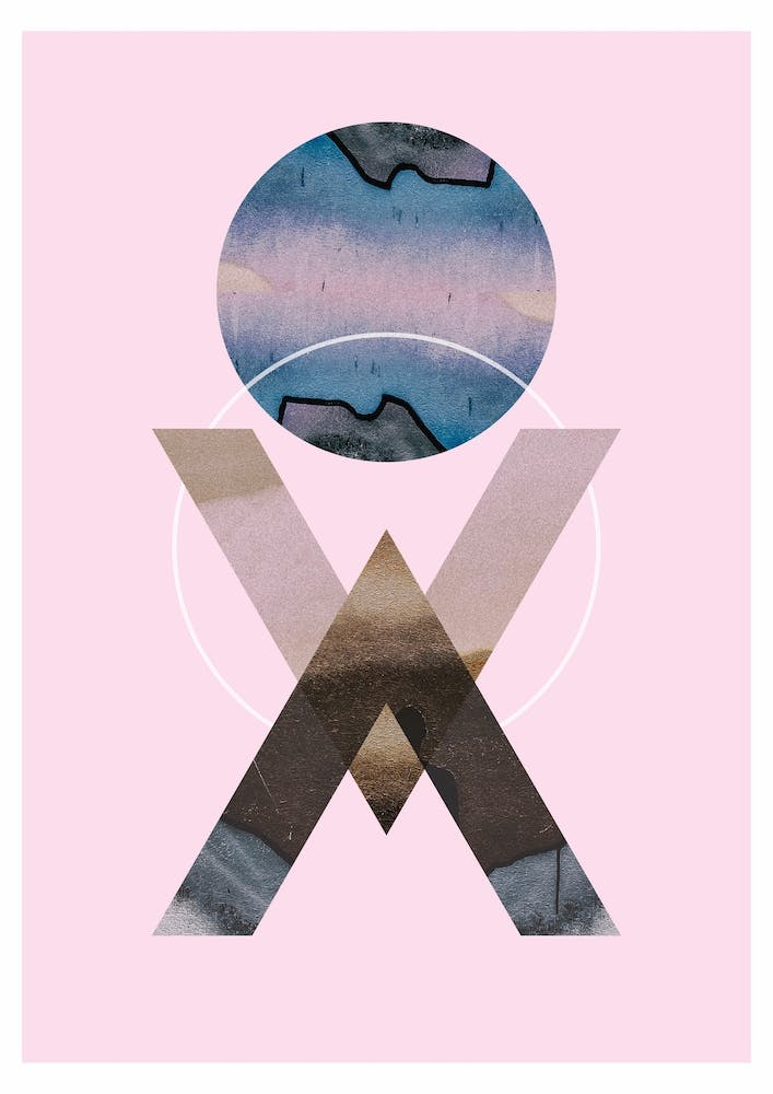 Blue moon geometric pink background abstract