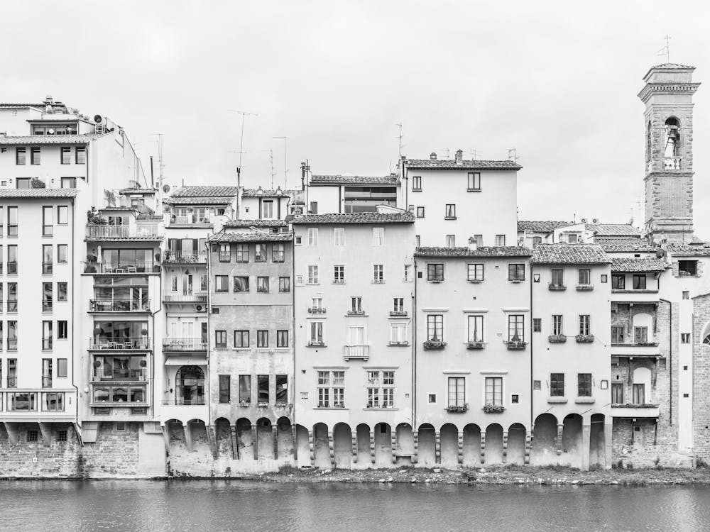 Black And White Street View In Florence In Italy