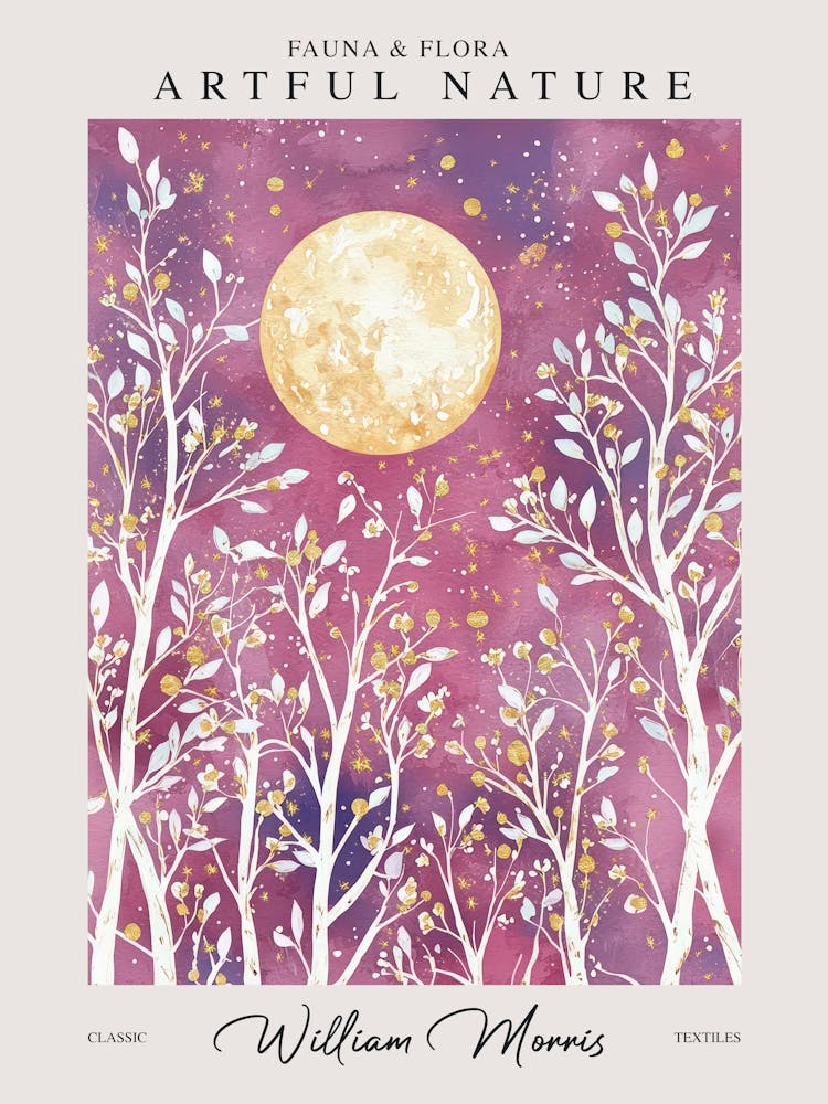 William Morris Full Moon Stars Botanical Pink Exhibition