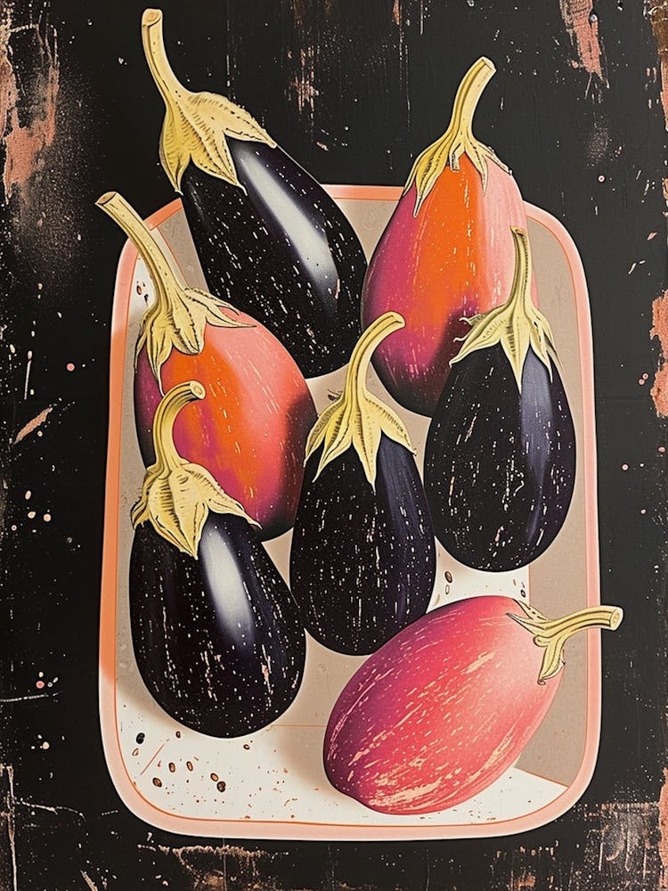 Art Deco Aubergines In A Baking Tray