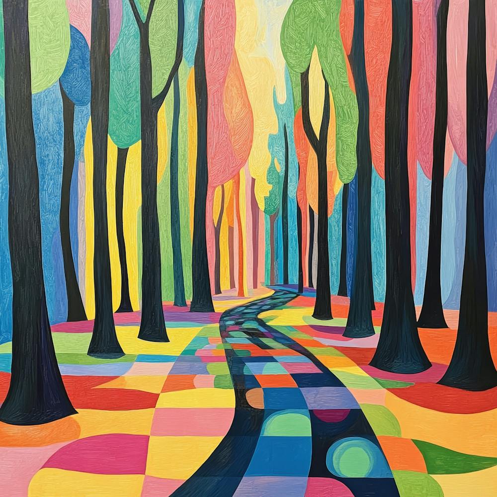 trees with black trunks and leaves in various colors 3