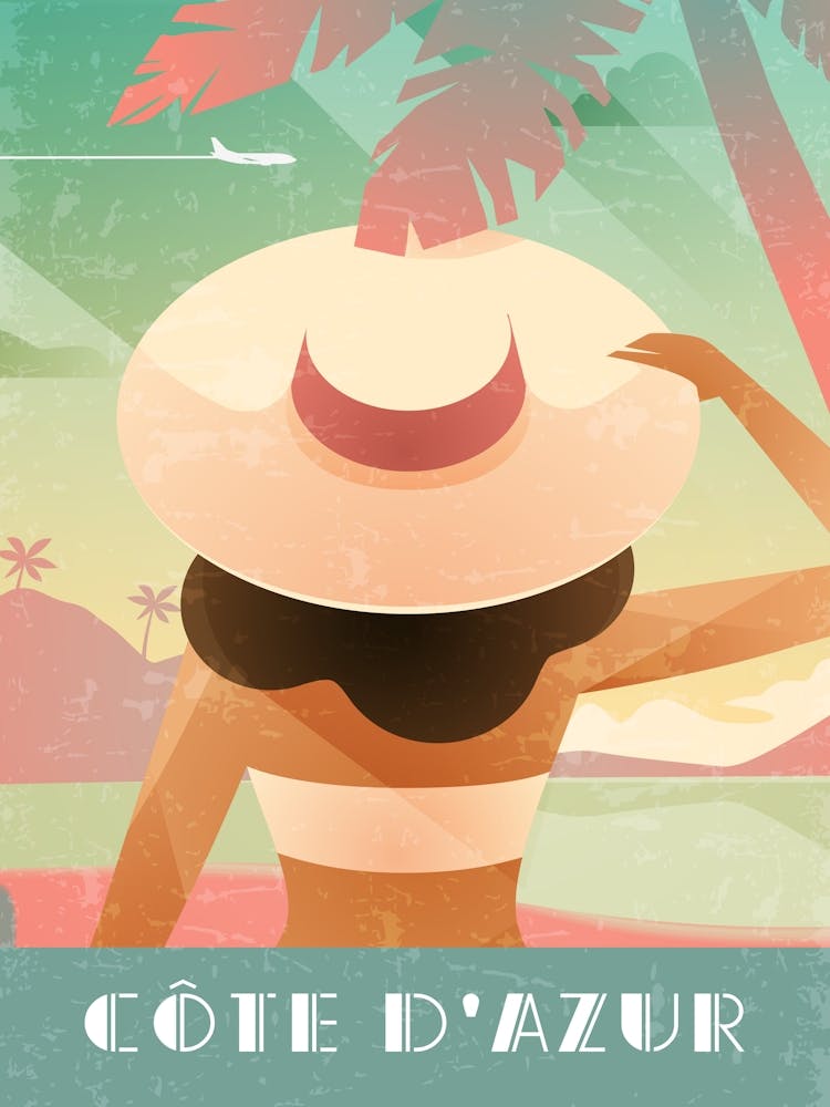 Cote d'Azur, France - Boho Retro travel poster