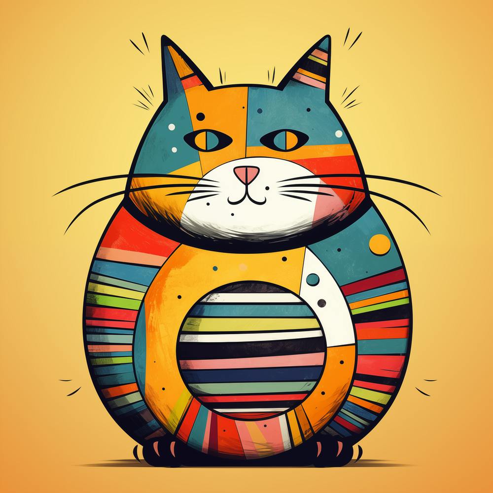Funny Fat Cat In The Style Of Picasso