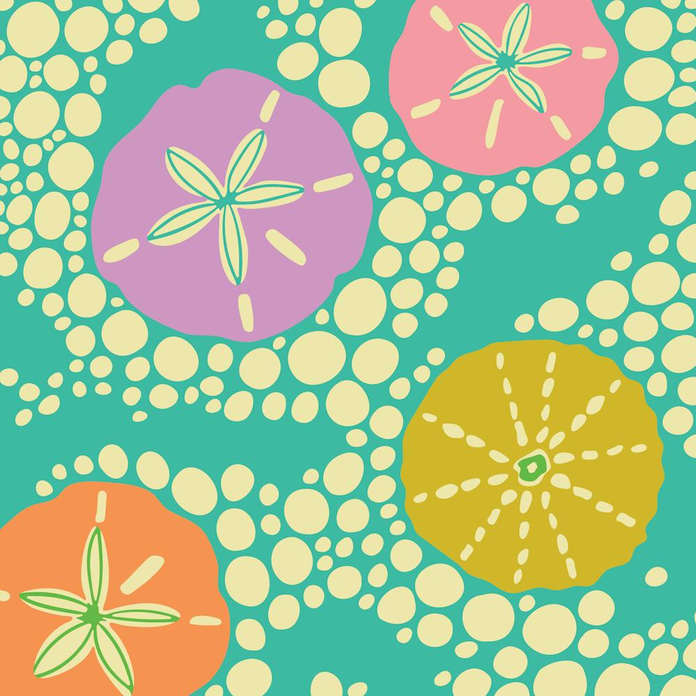 IN THE SURF Coastal Beach Sea Urchins and Sand Dollars in Bright Summer Colours