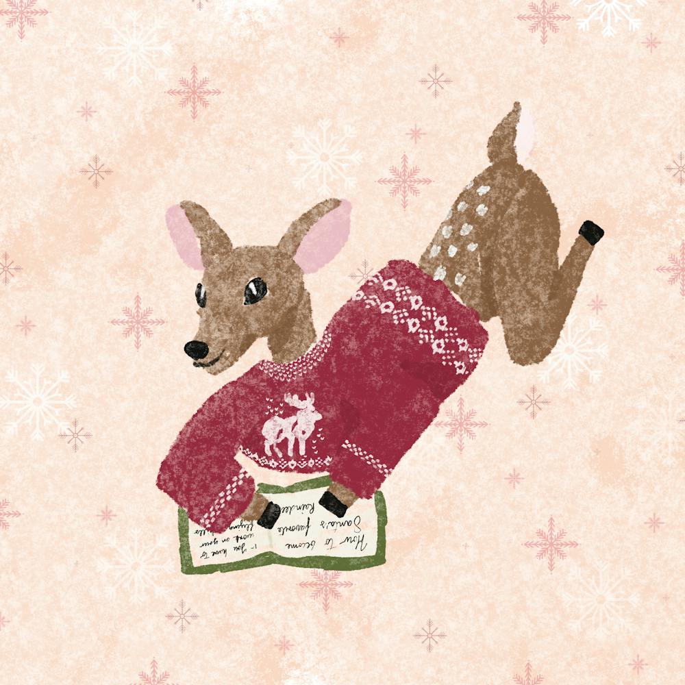 Christmas Deer reading a book