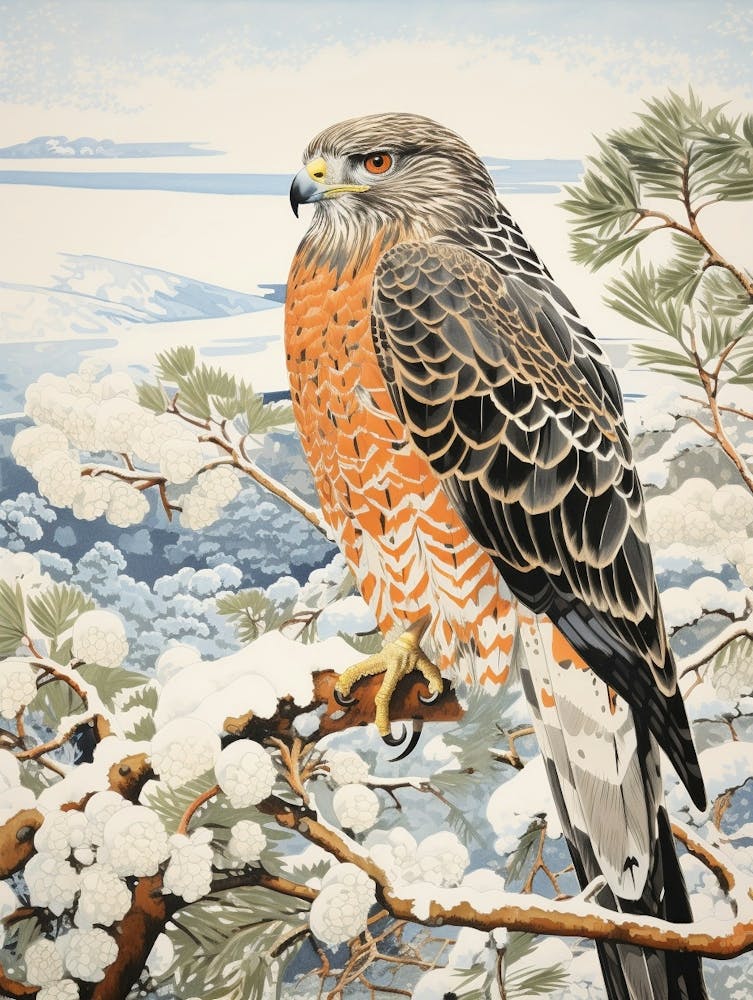 Winter Bird Painting Hawk 2