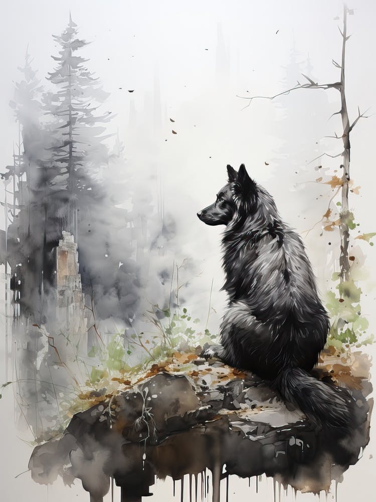 Dog, Japanese Brush Painting, Ukiyo E, Minimal 3