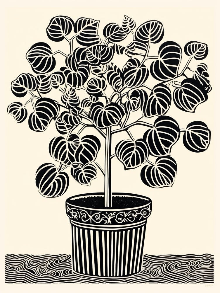 B&W Plant Illustration Rubber Plant Tineke