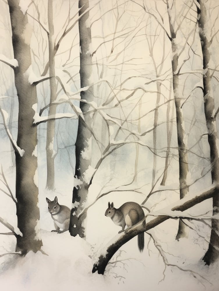 Winter Watercolour Gray Squirrel 1
