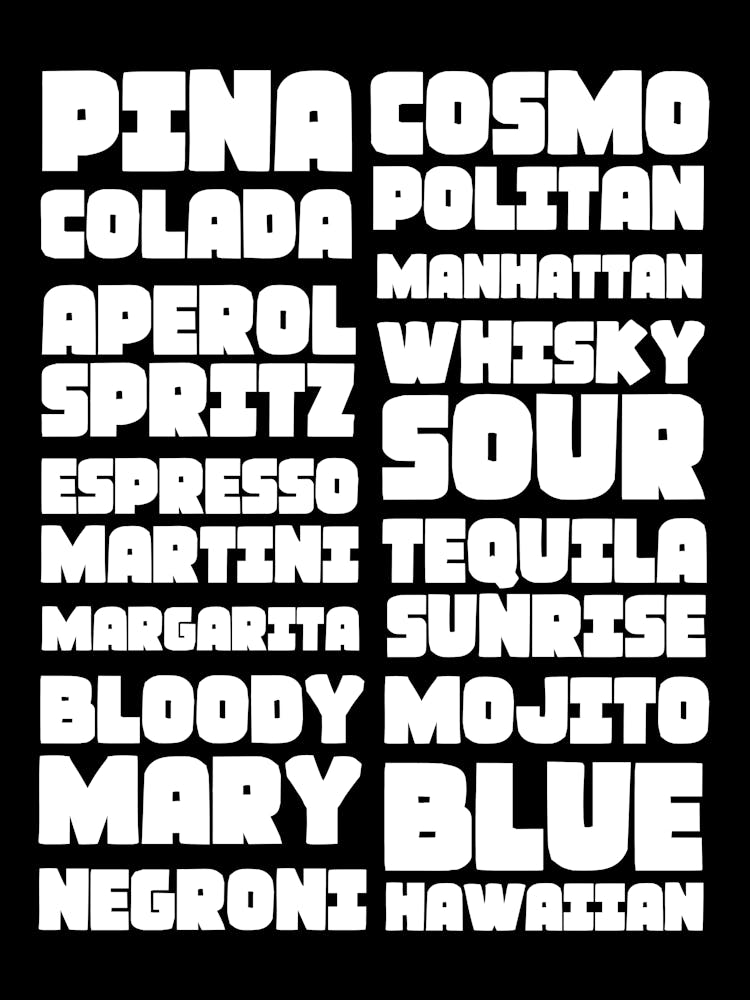 Cocktail Drinks List Black and White 1