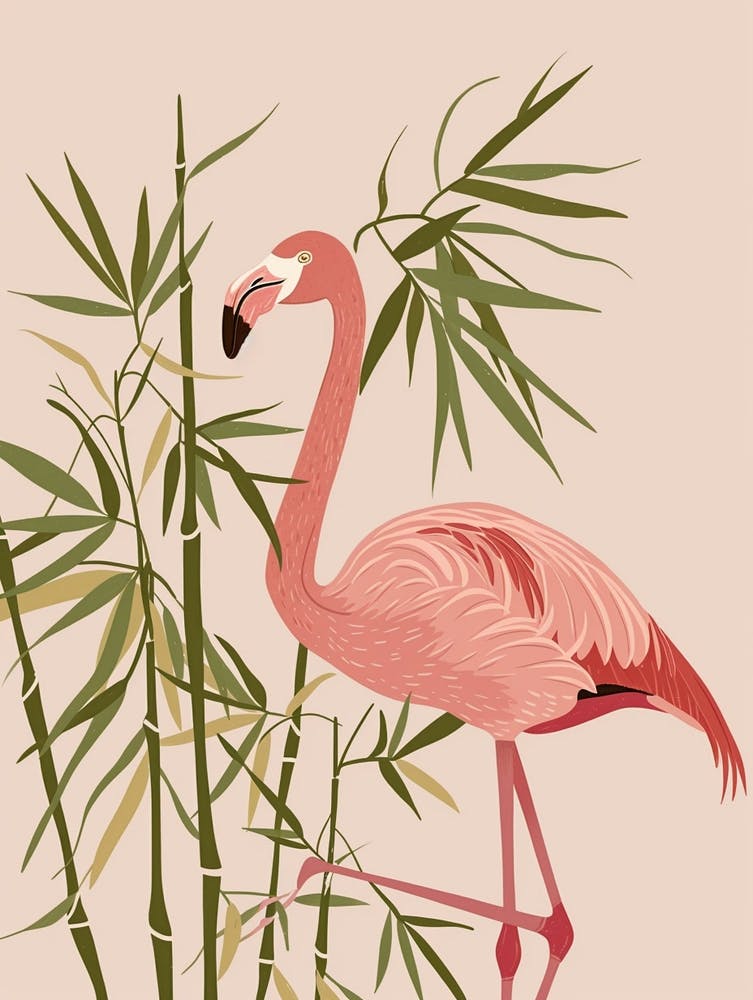 Chilean Flamingo Bamboo Minimalist Illustration 4